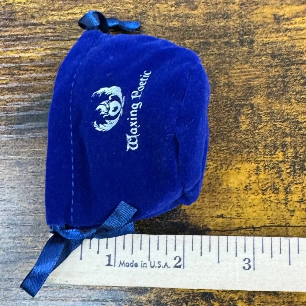 Waxing Poetic Drawstring Pouch Blue Velvet Jewelry Gift Bag Vintage Logo